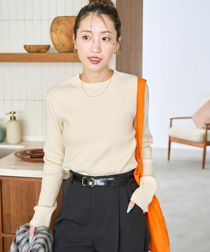 吸溼發熱羅紋圓領針織套頭衫