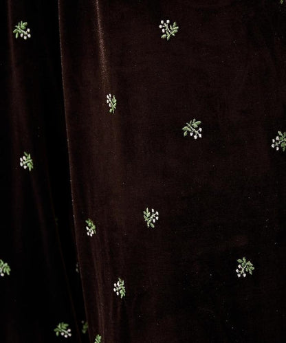 天鵝絨花卉刺繡休閒褲