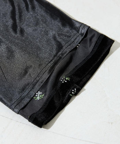 天鵝絨花卉刺繡休閒褲