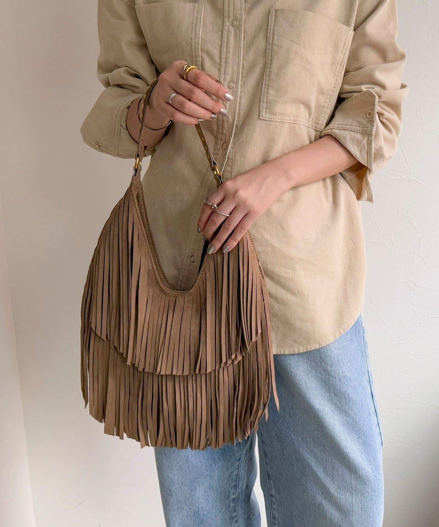 麂皮流蘇圓形包