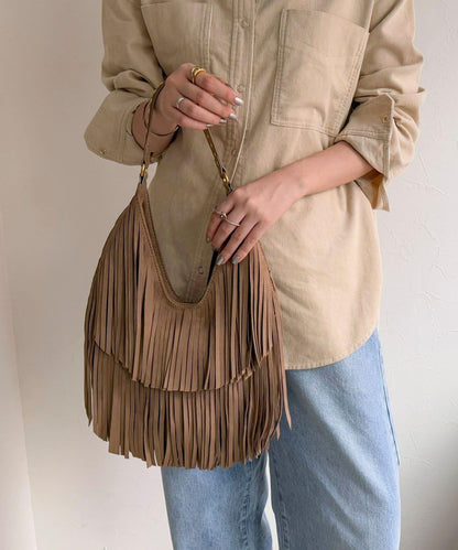 麂皮流蘇圓形包