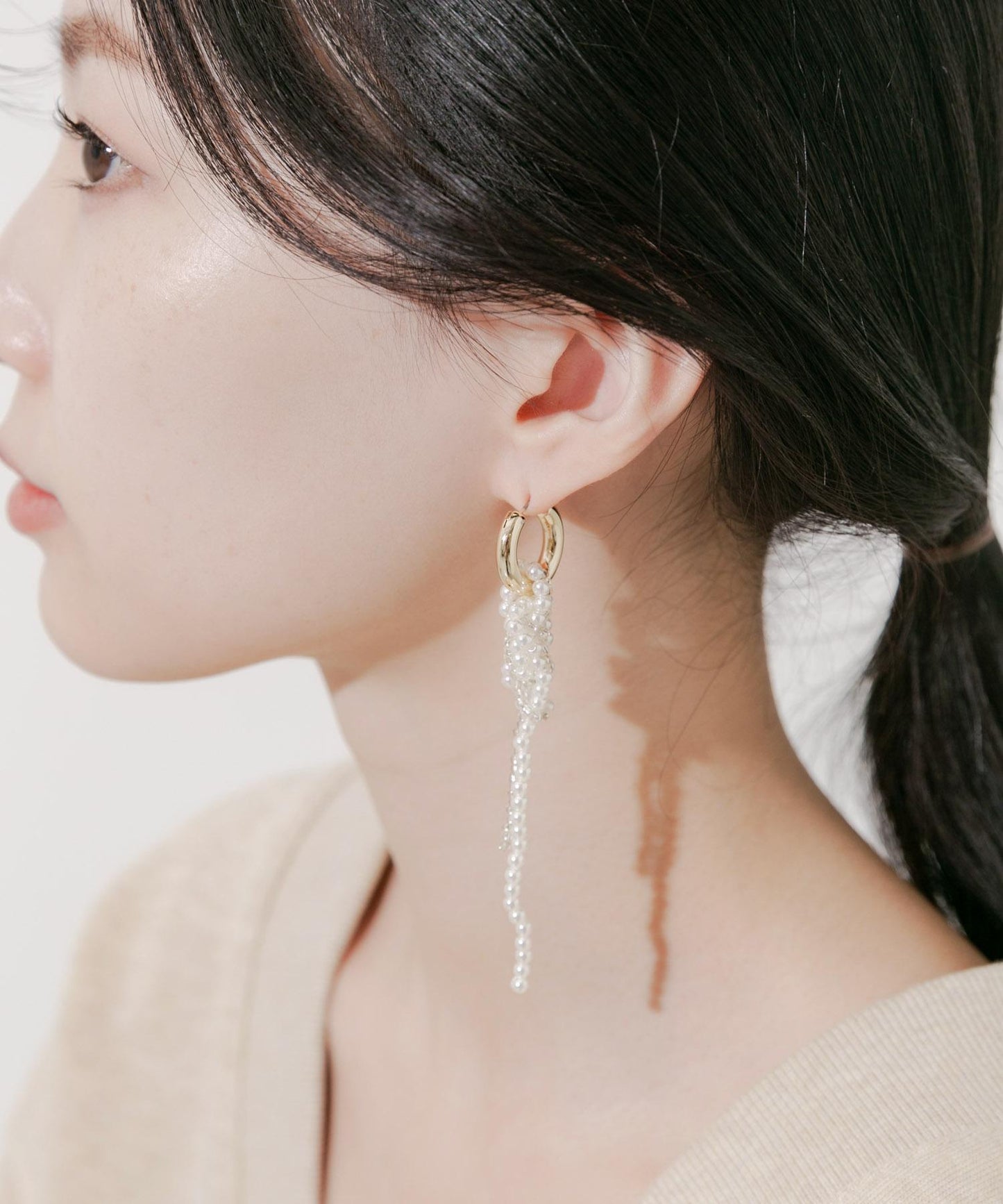 珍珠結2WAY圈形耳環