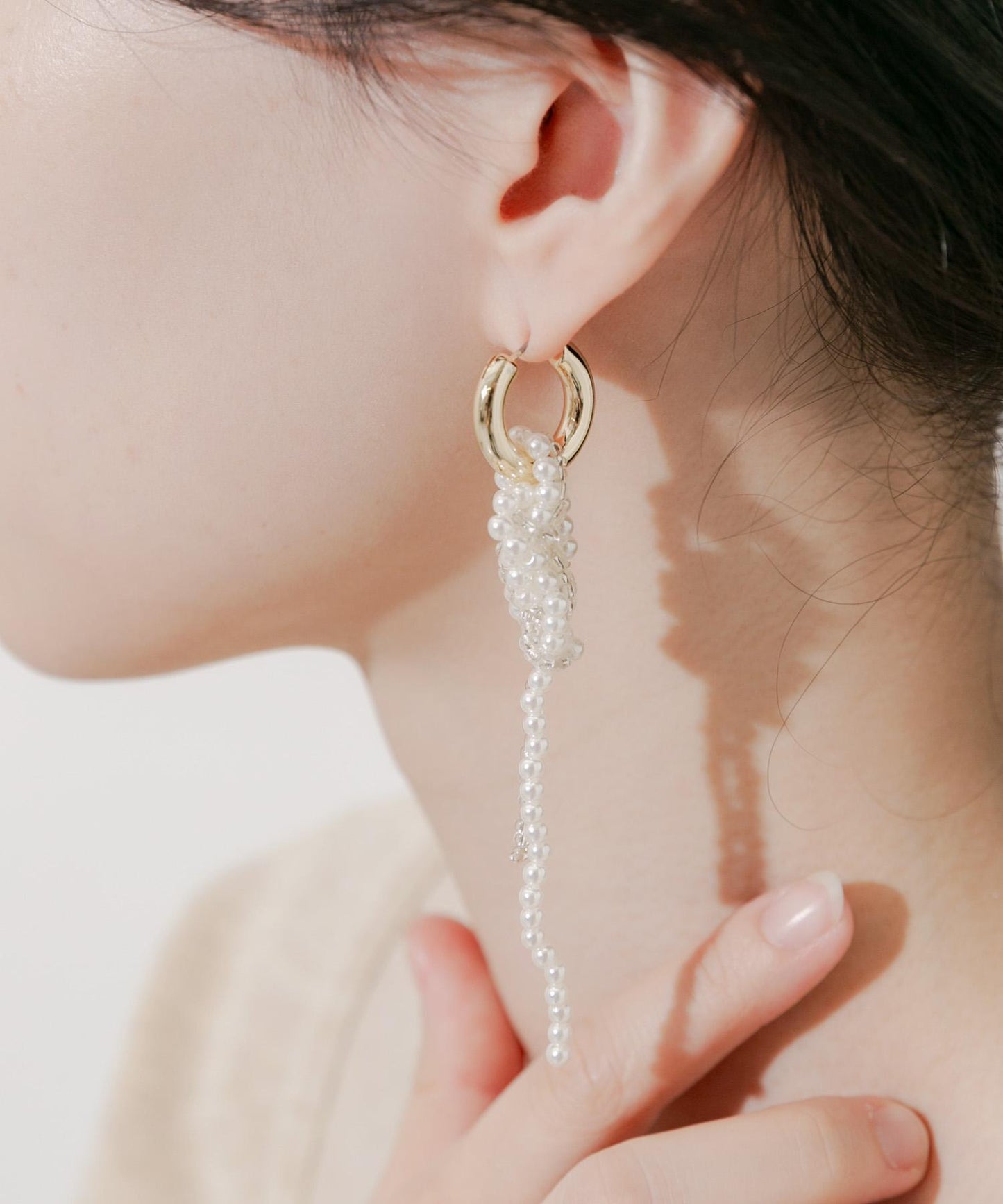 珍珠結2WAY圈形耳環