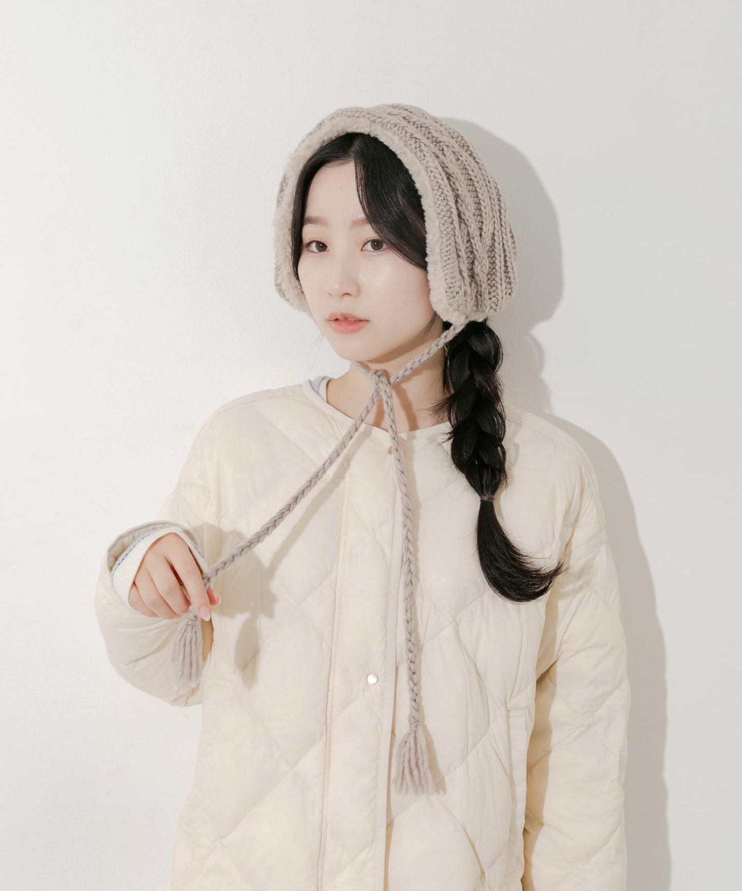 針織拼接連帽耳罩