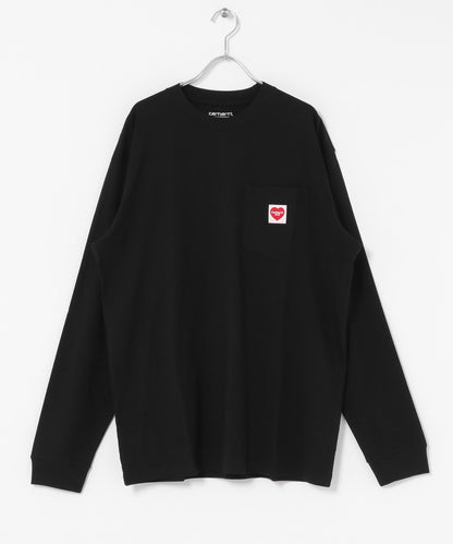 carhartt 長袖口袋心形圖案T恤