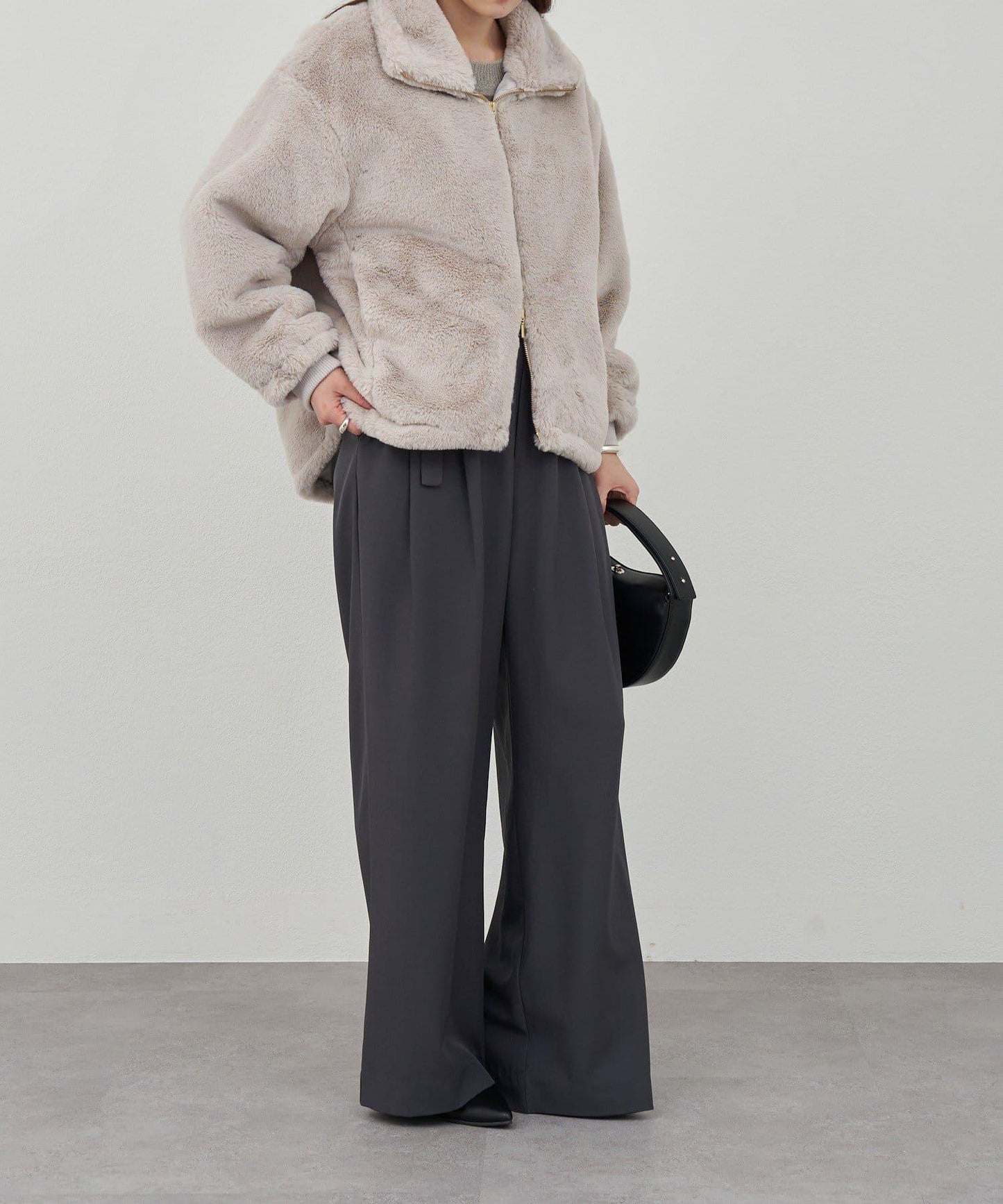 雙拉鍊毛絨大衣