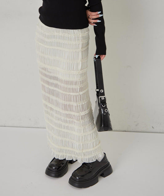 立領荷葉邊修身半身裙