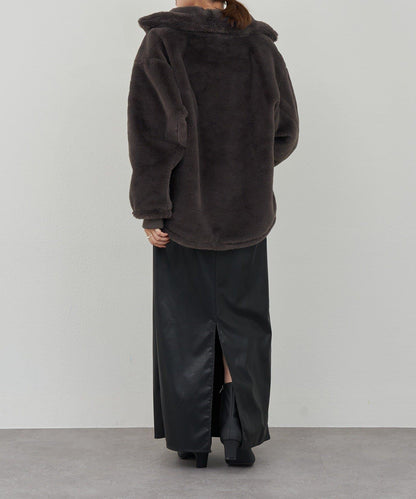 雙拉鍊毛絨大衣