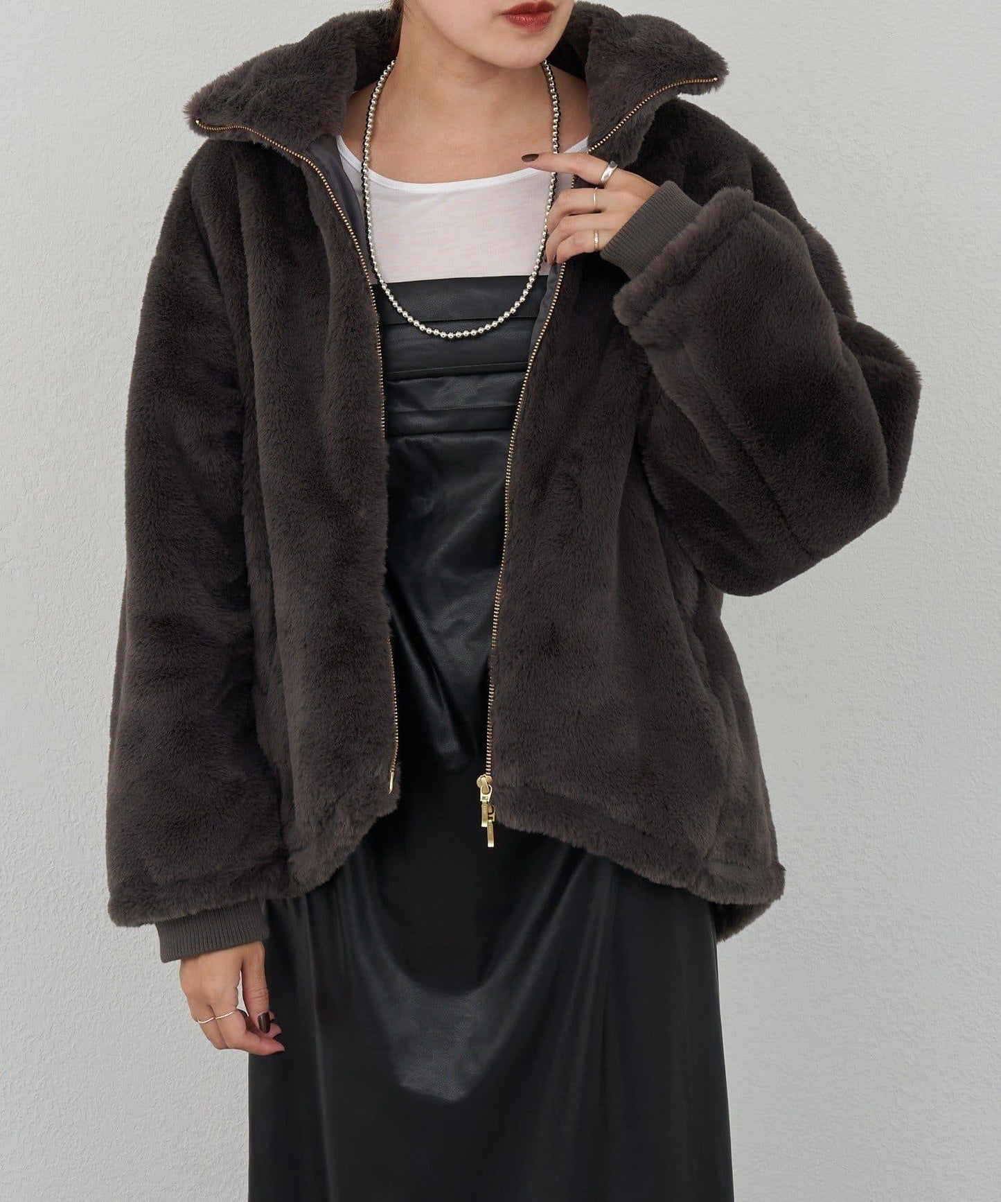 雙拉鍊毛絨大衣