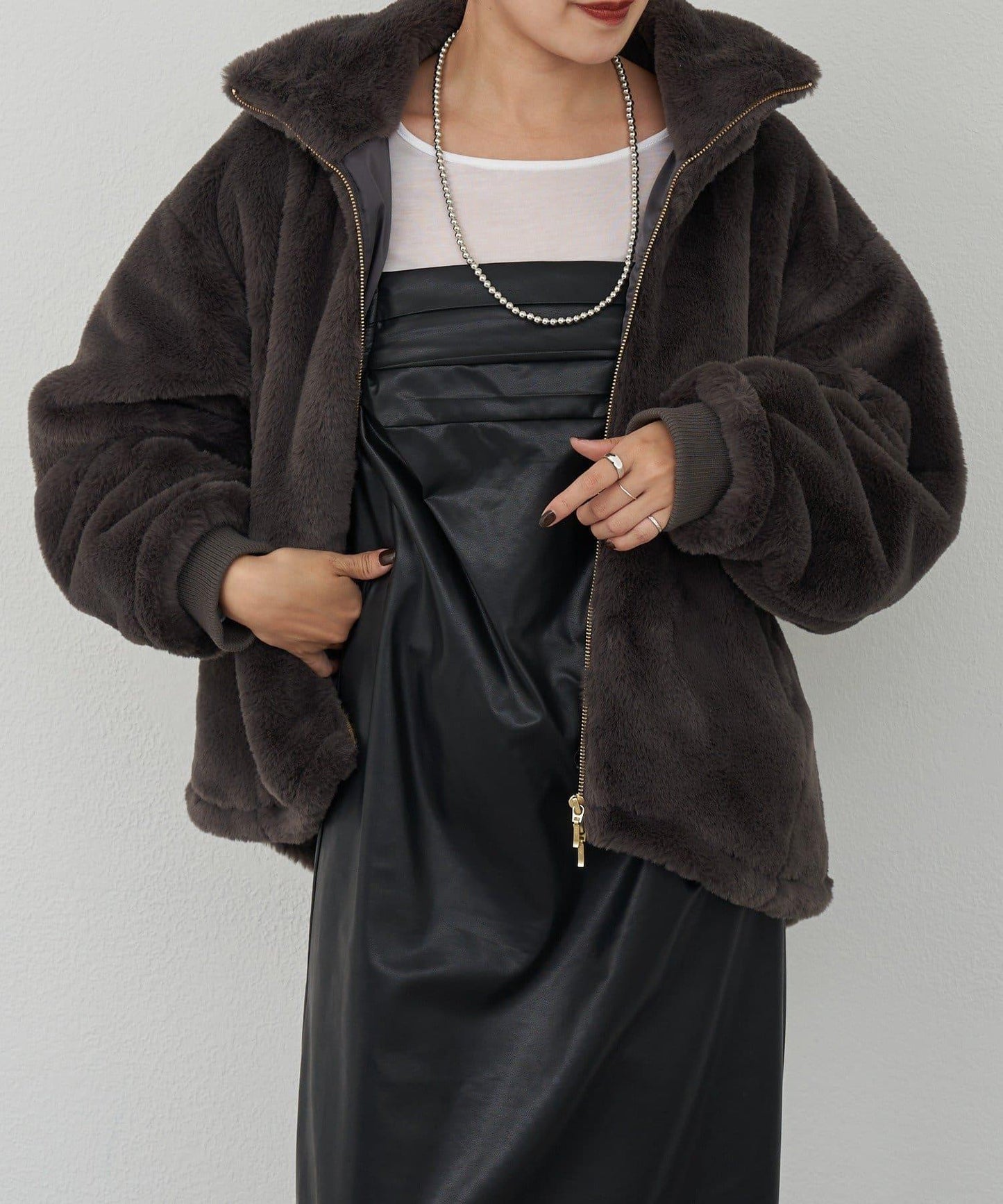 雙拉鍊毛絨大衣