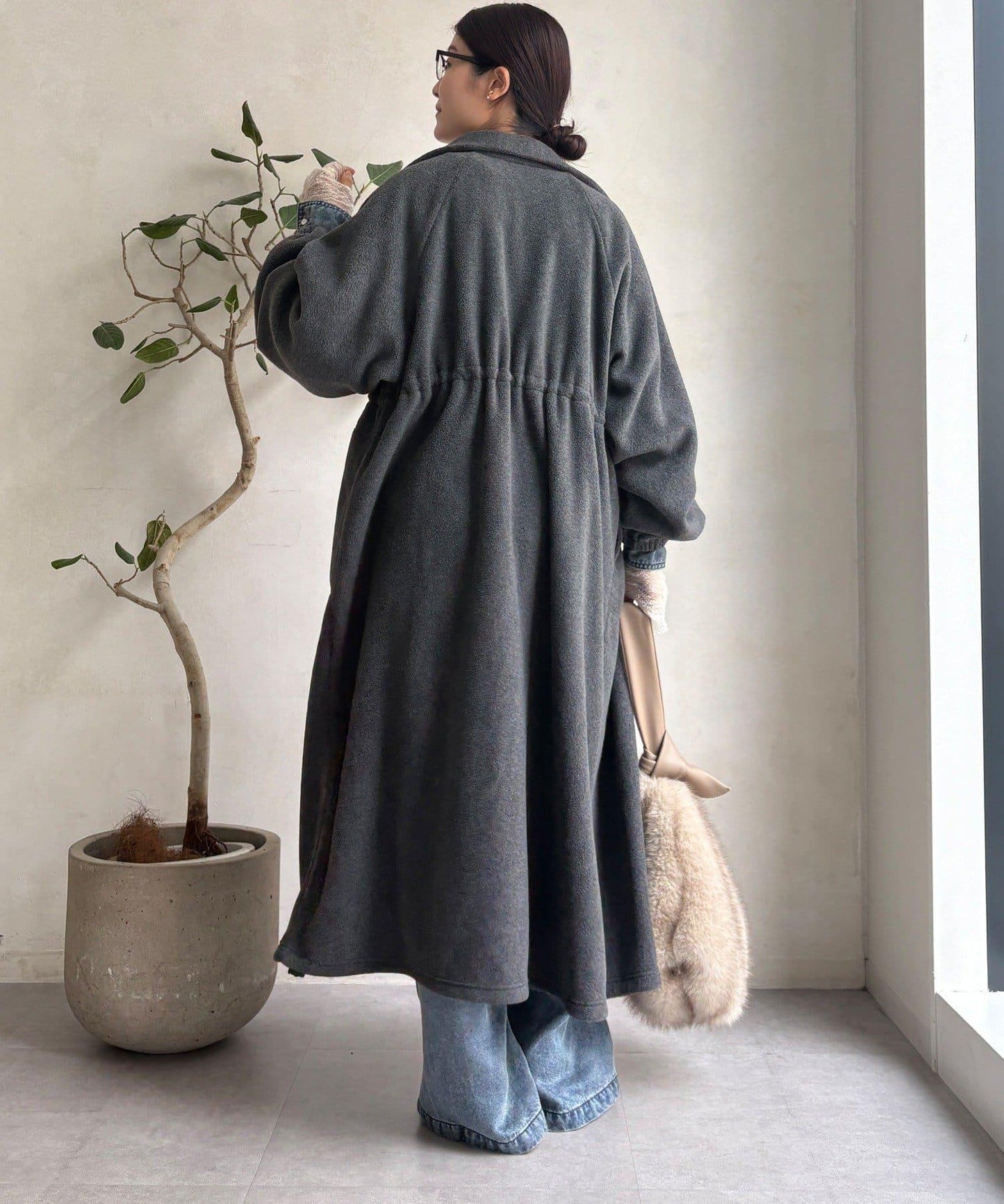 抓絨長款大衣