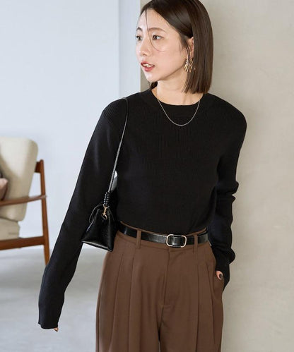 吸溼發熱羅紋圓領針織套頭衫