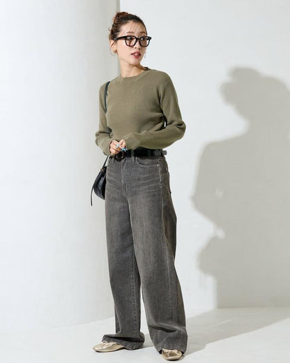 吸溼發熱羅紋圓領針織套頭衫