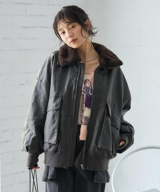 2WAY漸變工藝仿皮草領夾克