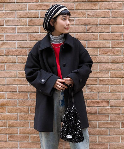 海狸毛中長款大衣/夾克大衣