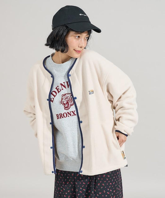 拼色抓絨按扣開衫