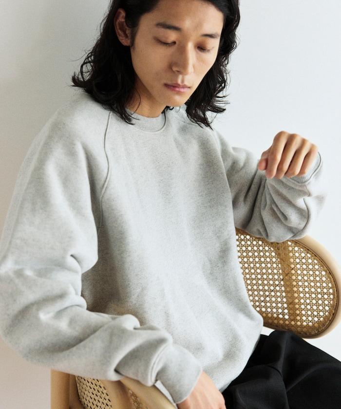 COMFORT HEATHER 復古風格內刷毛插肩圓領衛衣