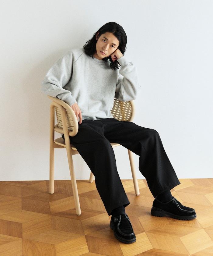 COMFORT HEATHER 復古風格內刷毛插肩圓領衛衣