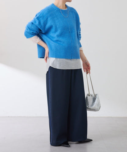 【美腿效果◎】側邊天鵝絨抽繩收口褲