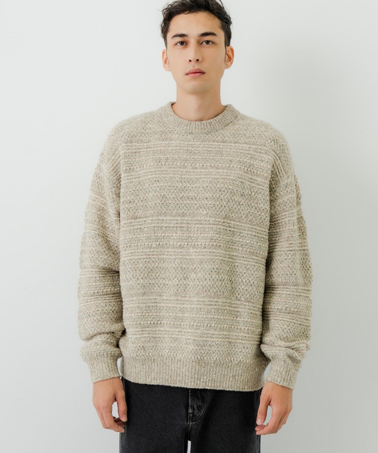 「聯名」crepuscule×URBAN RESEARCH 多色條紋混合圓領針織衫