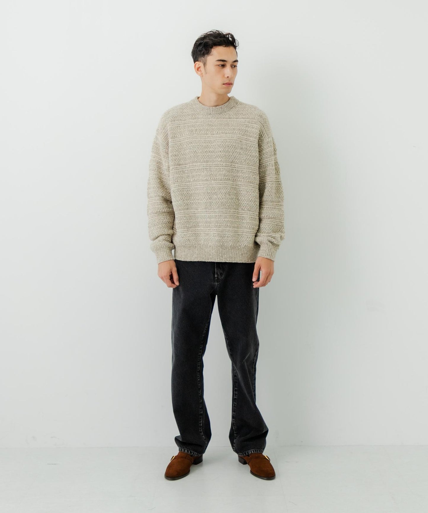「聯名」crepuscule×URBAN RESEARCH 多色條紋混合圓領針織衫