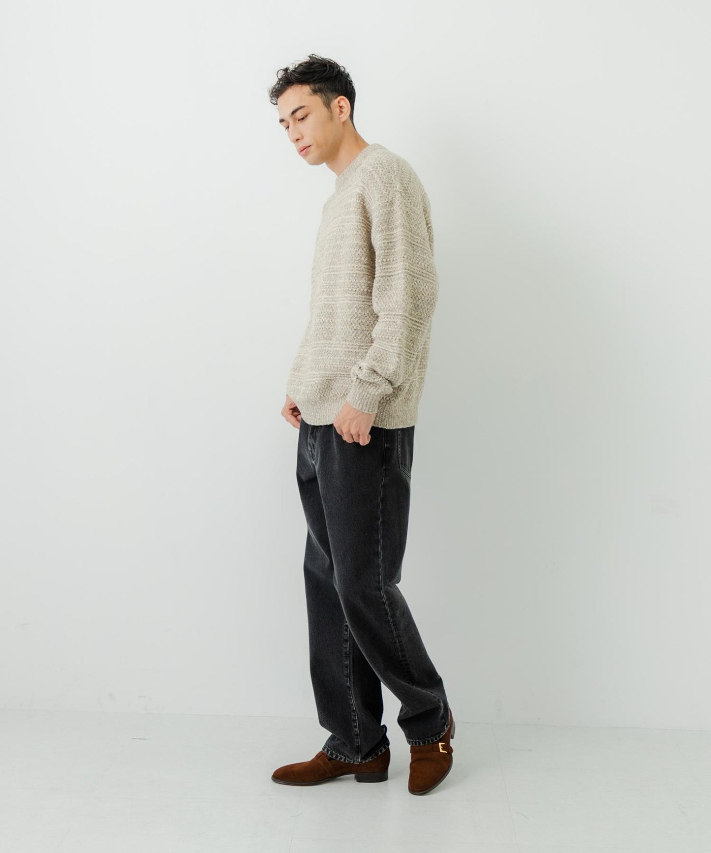 「聯名」crepuscule×URBAN RESEARCH 多色條紋混合圓領針織衫