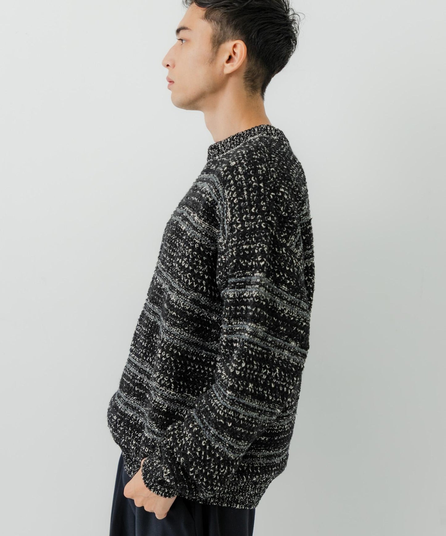 「聯名」crepuscule×URBAN RESEARCH 多色條紋混合圓領針織衫