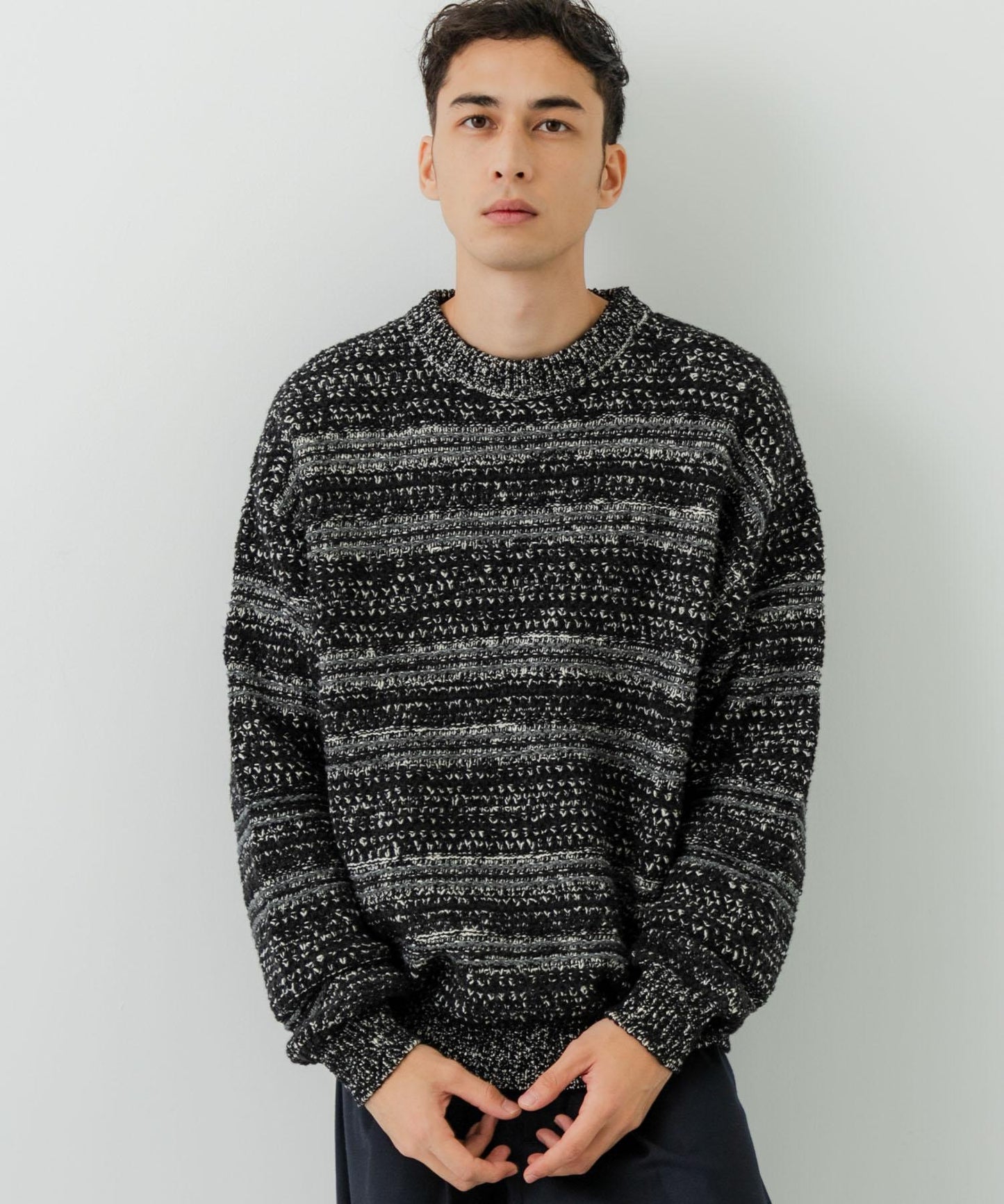 「聯名」crepuscule×URBAN RESEARCH 多色條紋混合圓領針織衫