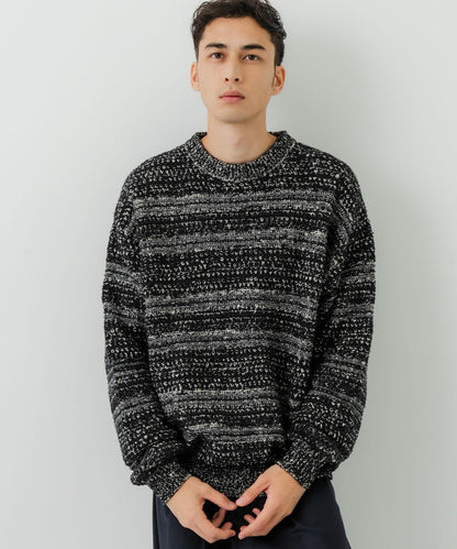 「聯名」crepuscule×URBAN RESEARCH 多色條紋混合圓領針織衫