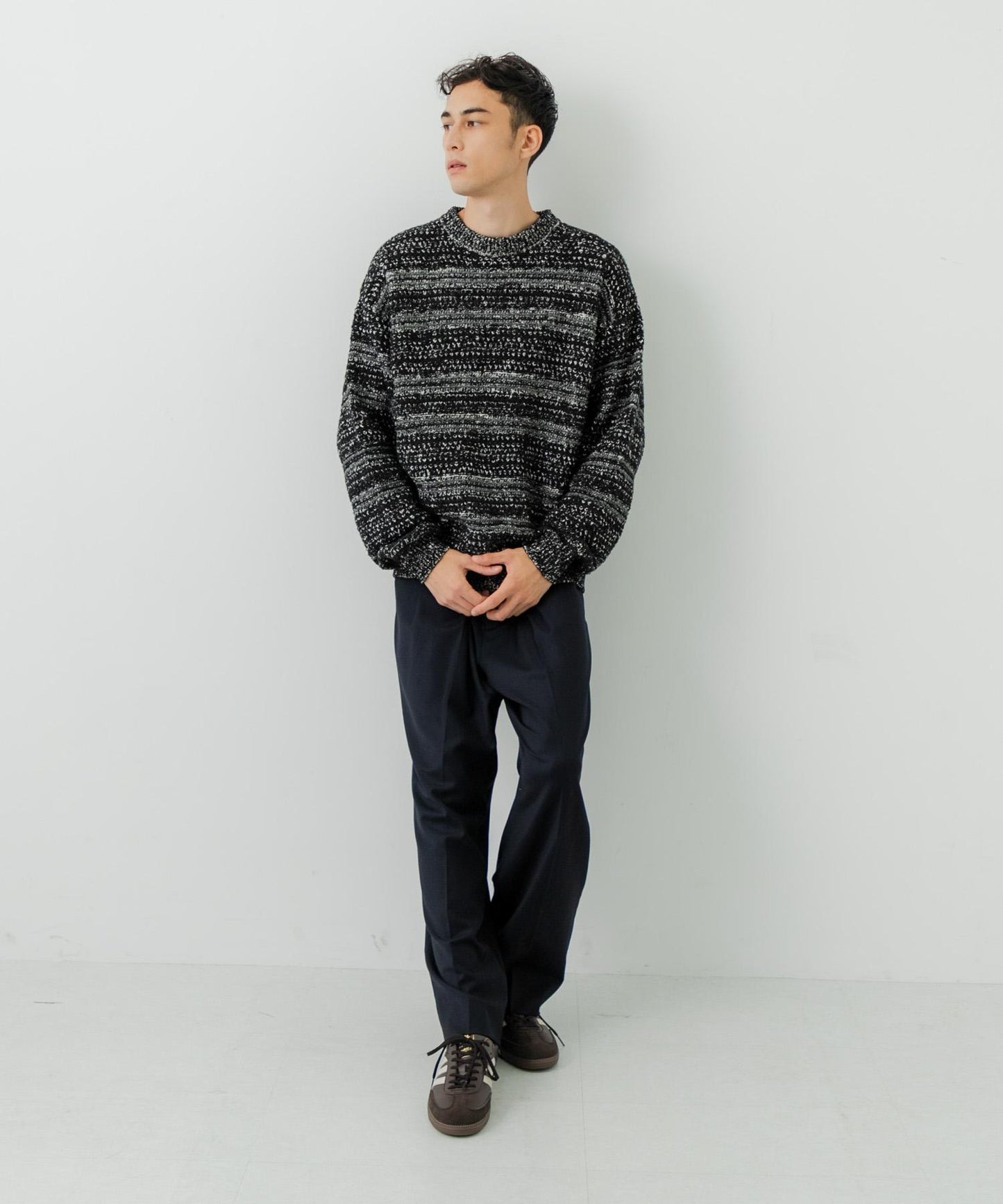 「聯名」crepuscule×URBAN RESEARCH 多色條紋混合圓領針織衫