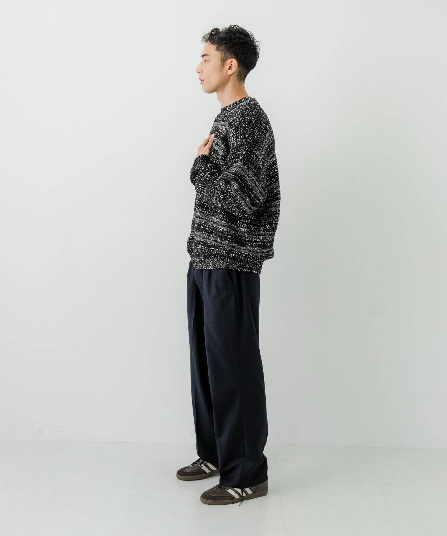 「聯名」crepuscule×URBAN RESEARCH 多色條紋混合圓領針織衫
