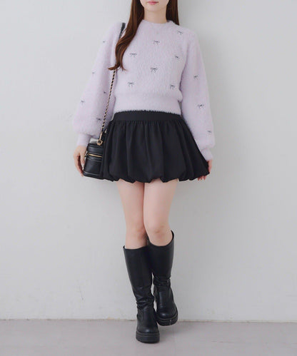 蝴蝶結刺繡羽毛針織衫