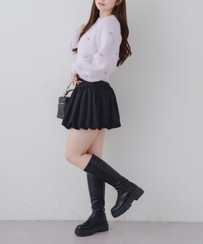 蝴蝶結刺繡羽毛針織衫