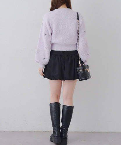 蝴蝶結刺繡羽毛針織衫