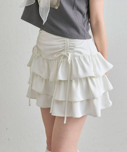 收腰抽繩層疊半身裙