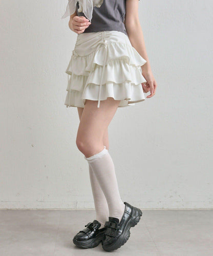 收腰抽繩層疊半身裙