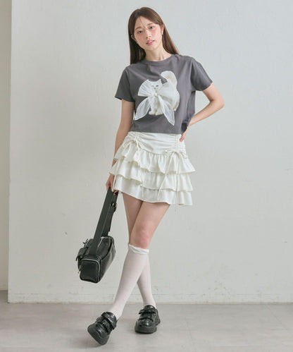 收腰抽繩層疊半身裙