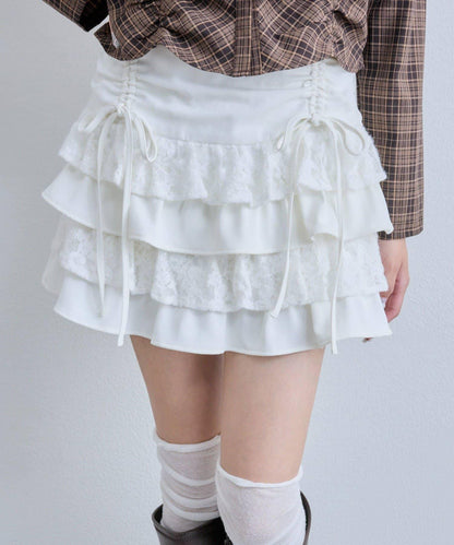 收腰抽繩層疊半身裙