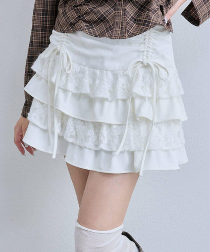 收腰抽繩層疊半身裙