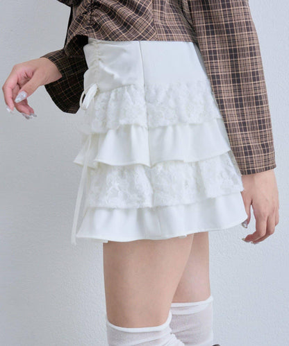 收腰抽繩層疊半身裙