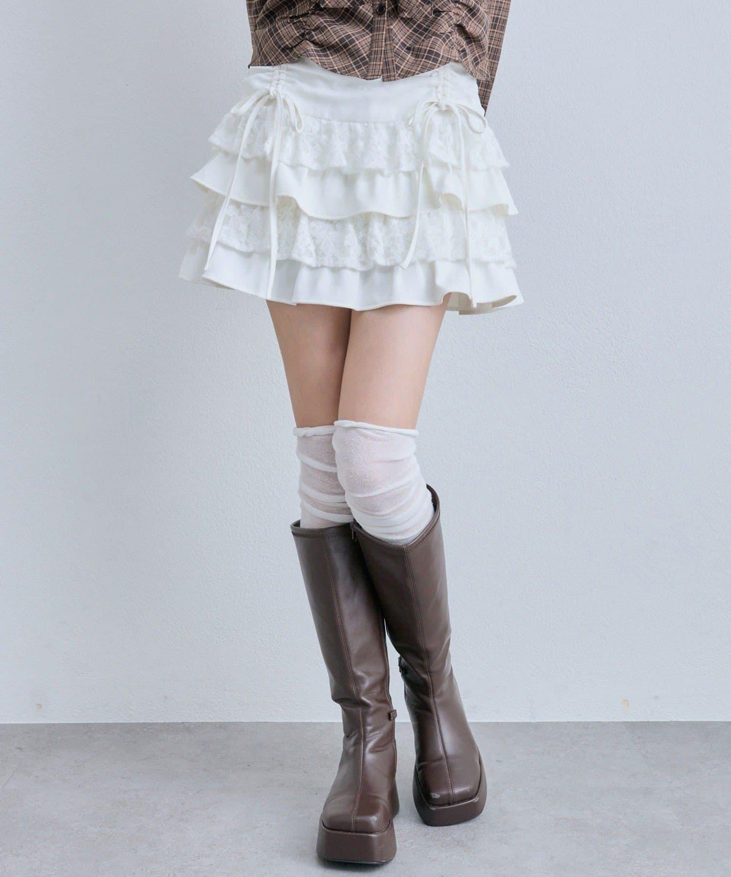 收腰抽繩層疊半身裙