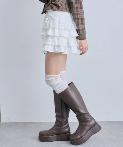 收腰抽繩層疊半身裙