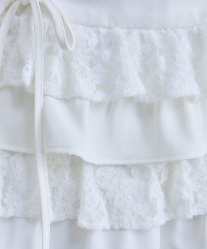 收腰抽繩層疊半身裙