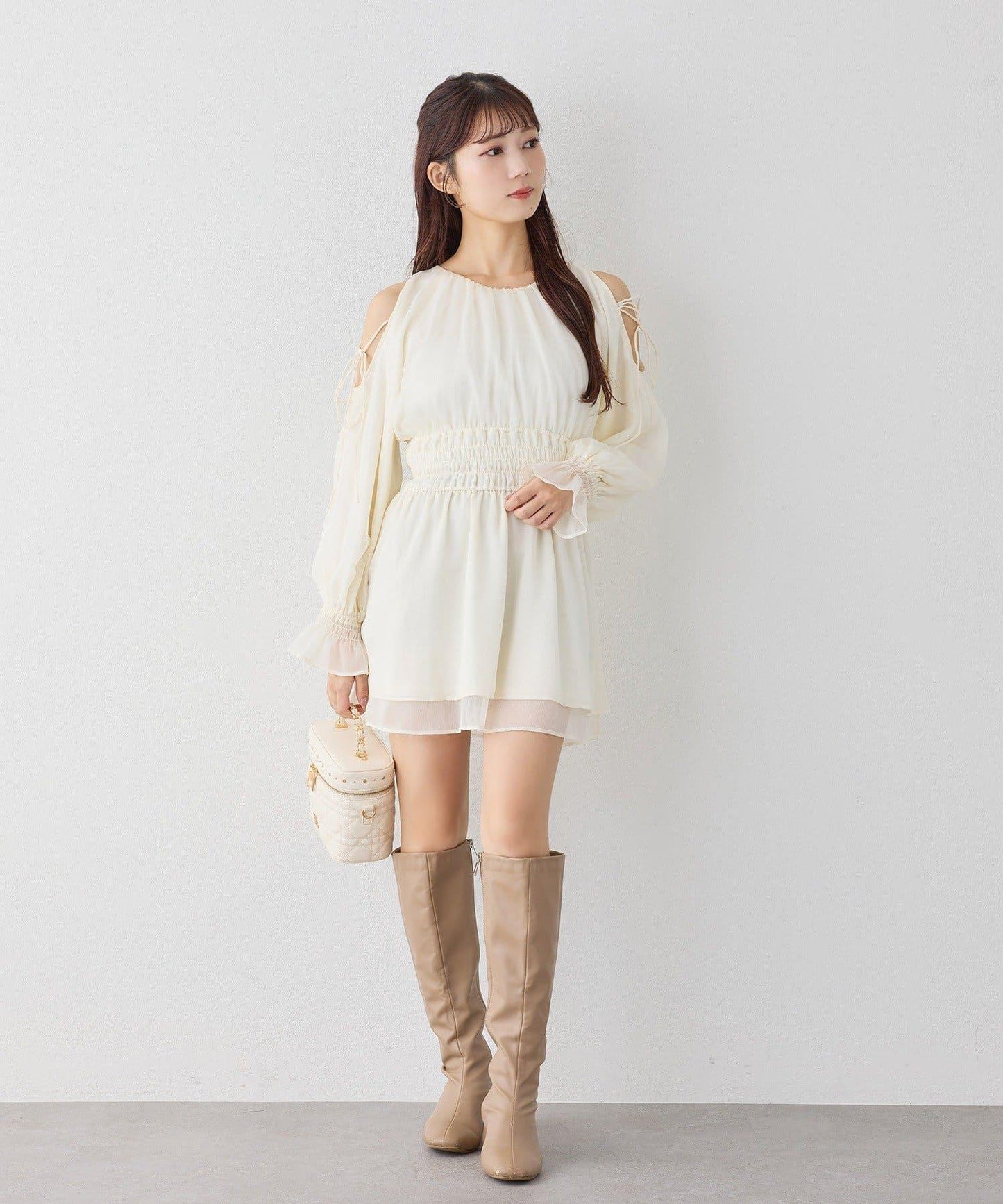 【套裝優惠商品】露肩褶皺長款上衣