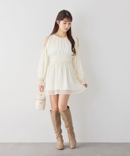 【套裝優惠商品】露肩褶皺長款上衣