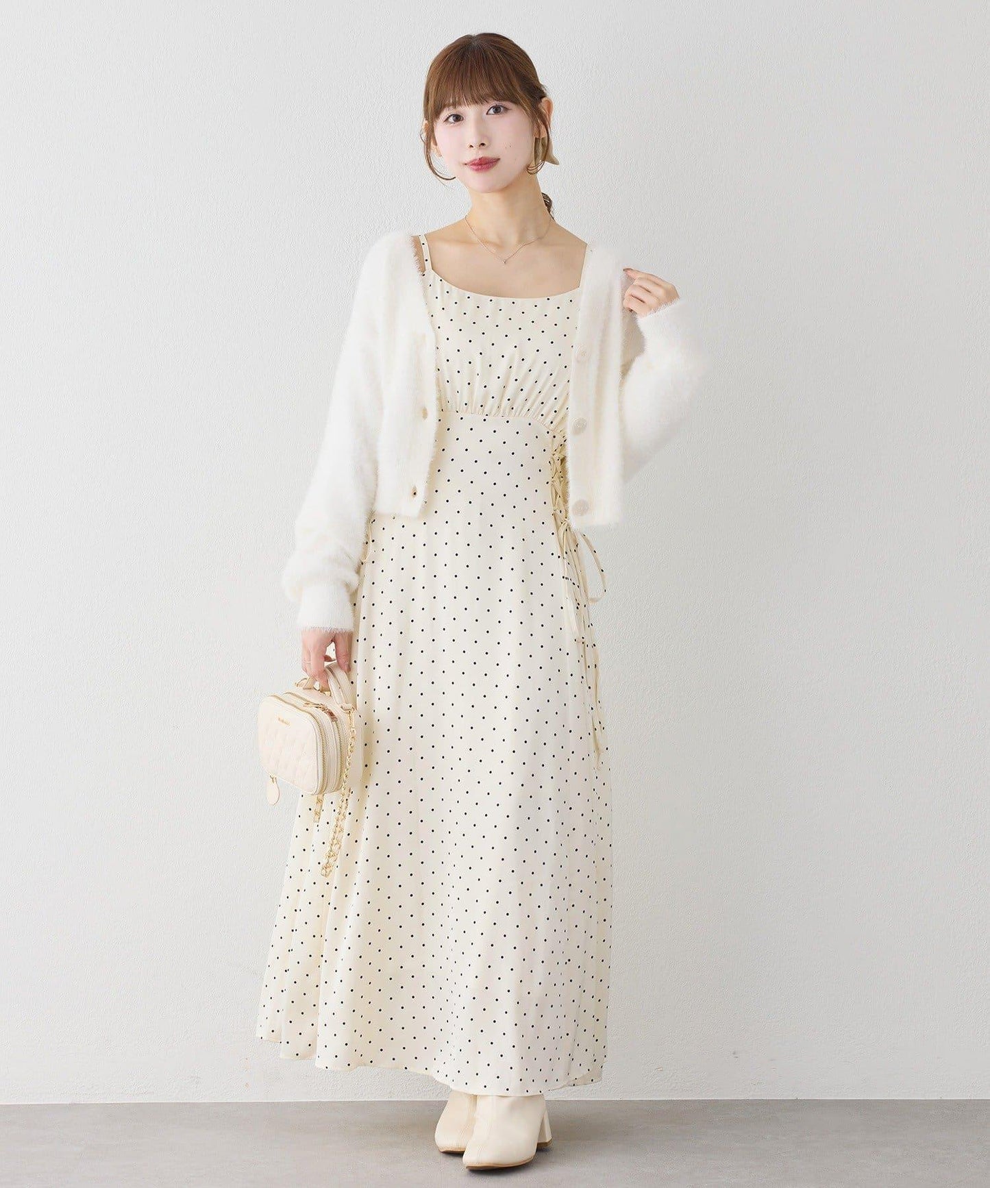 【套裝促銷商品】交叉針織&側邊繫帶吊帶連衣裙套裝