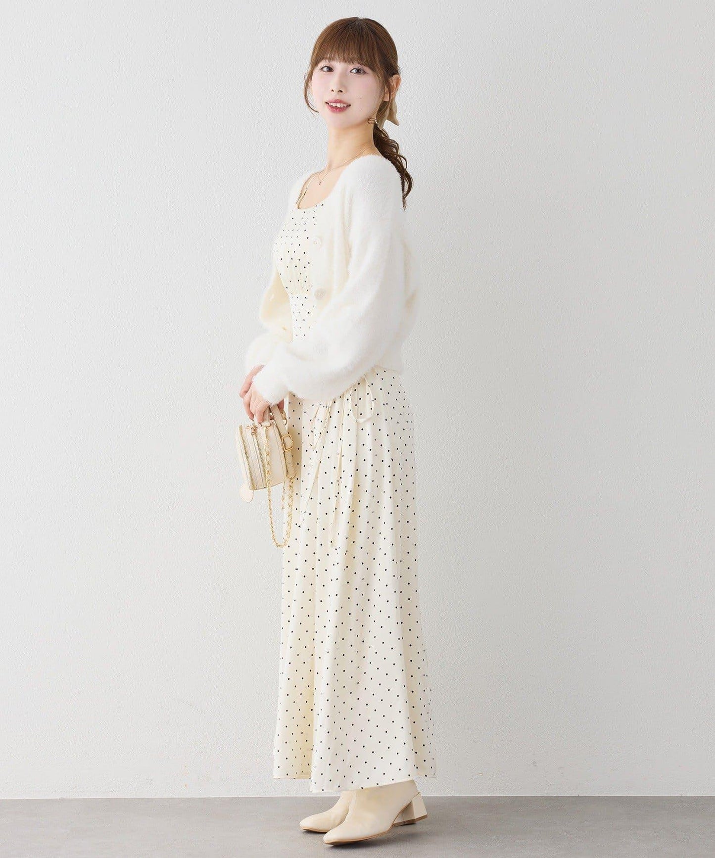 【套裝促銷商品】交叉針織&側邊繫帶吊帶連衣裙套裝