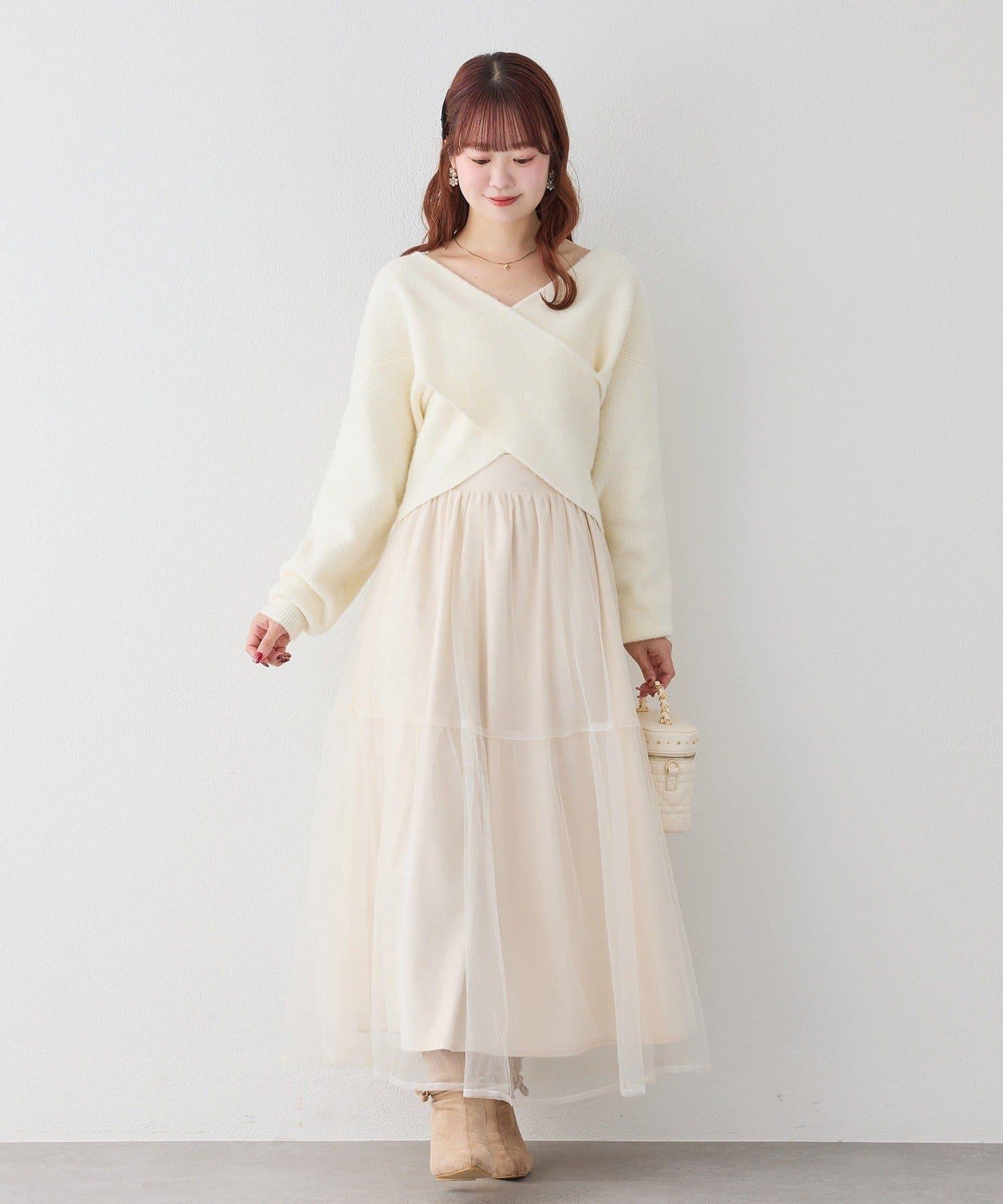 【套裝促銷商品】交叉針織&側邊繫帶吊帶連衣裙套裝