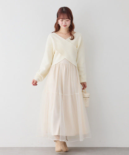 【套裝促銷商品】交叉針織&側邊繫帶吊帶連衣裙套裝