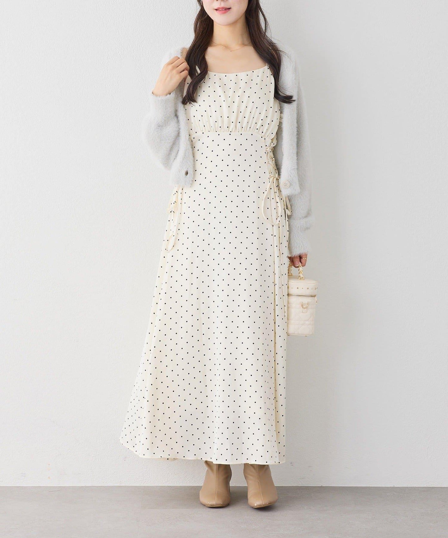 【套裝促銷商品】交叉針織&側邊繫帶吊帶連衣裙套裝